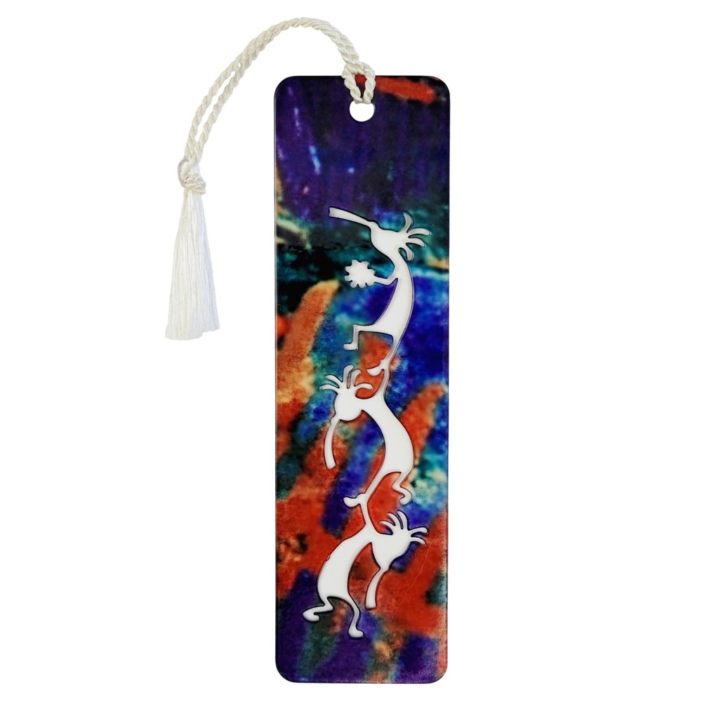 Vintage 90s Kokopelli Trio Metal Bookmark- Enameled Southwest Flute Player Dance